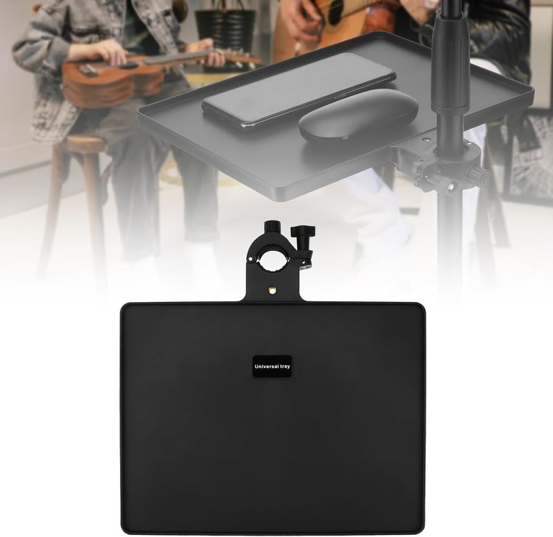 RTNLIT Microphone Music Stand Tray, Adjustable Clamp On Rack Tray Holder with 6.6 Pound Weight Capacity, Universal Mic Stand Tray for Music Sheet, Singing, Stage, Audio Recording (8.7" x 6.5") - Image 1